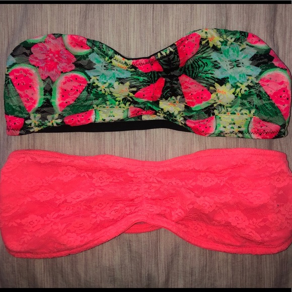 PINK watermelon and peach lace bandeau top - Picture 1 of 6